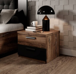 Arte Sigma 22 Bedside Table In Oak Flagstaff & Black Matt - W460mm H370mm D400mm, Stylish And Functional - thumbnail 4