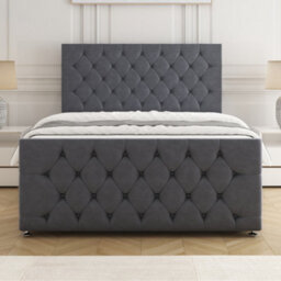 Bsspoke Maya Divan Bed Grey Plush Velvet 24Inch Headboard & Footboard 2Drawers Same Side & No Mattress In 3Ft 4Ft 4Ft6 5Ft 6Ft - thumbnail 3