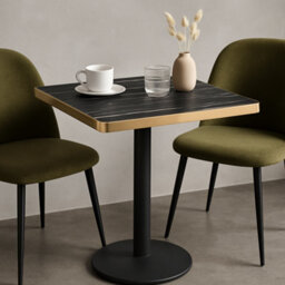 70Cm Square Black Marble Effect Bistro Table With Brushed Gold Edge & Round Pedestal Base Dining Table For Home, Cafe, Restuarant - thumbnail 4