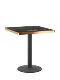 70Cm Square Black Marble Effect Bistro Table With Brushed Gold Edge & Round Pedestal Base Dining Table For Home, Cafe, Restuarant - thumbnail 5