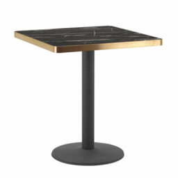70Cm Square Black Marble Effect Bistro Table With Brushed Gold Edge & Round Pedestal Base Dining Table For Home, Cafe, Restuarant - thumbnail 6