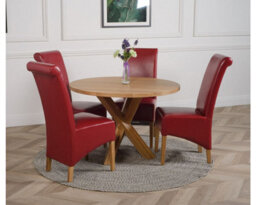 That's Furniture Oregon Round Oak Dining Table And 4 Chairs Dining Set With Montana Burgundy Leather Chairs - thumbnail 2