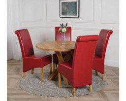 That's Furniture Oregon Round Oak Dining Table And 4 Chairs Dining Set With Montana Burgundy Leather Chairs - thumbnail 3