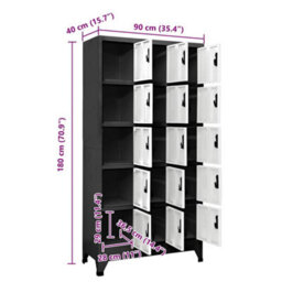 Berkfield Modern Locker Cabinet Anthracite And White 90X40X180 Cm Steel - thumbnail 8