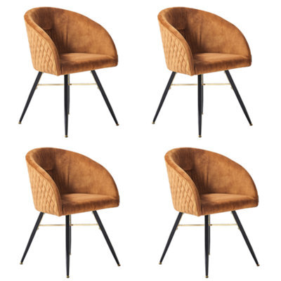 Life Interiors Set Of 4 Yellow Vittorio Velvet Dining Chairs With Black Metal Legs, Quilted Design Modern Accent Chair - image 1