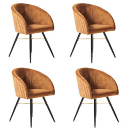 Life Interiors Set Of 4 Yellow Vittorio Velvet Dining Chairs With Black Metal Legs, Quilted Design Modern Accent Chair