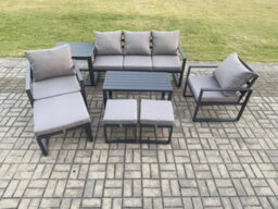 Fimous Aluminium 8 Pieces Garden Furniture Sofa Set With Cushions 8 Seater Outdoor Patio Set - thumbnail 2