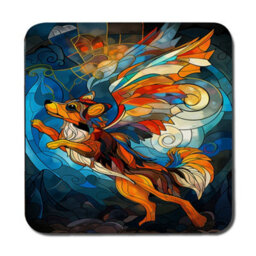 Benjamin Tate Design Designer Artwork Placemat Coaster Set With Wood Base 12 Piece Stained Glass Phoenix Collection - thumbnail 3