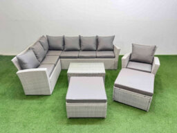 Fimous 9 Seater Garden Outdoor Pe Rattan Furniture Set Rattan Garden Sofa Set With 2 Big Footstools Light Grey Mixed - thumbnail 2