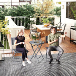 Outsunny 3 Pieces Outdoor Bistro Set, Glass Top Table And Chairs, Grey - thumbnail 8