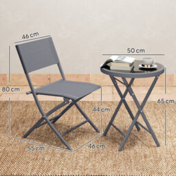 Outsunny 3 Pieces Outdoor Bistro Set, Glass Top Table And Chairs, Grey - thumbnail 3