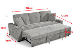 3 Seater Sofa Bed In Green Chenille Fabric Sofabed - thumbnail 9
