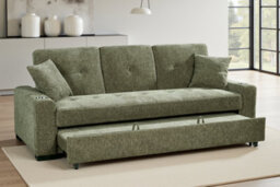 3 Seater Sofa Bed In Green Chenille Fabric Sofabed