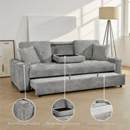 3 Seater Sofa Bed In Green Chenille Fabric Sofabed - thumbnail 7