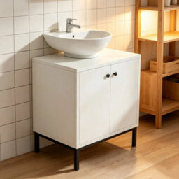 High Gloss Bathroom Sink Cabinet Under Basin Unit Cupboard 2 Door Storage - thumbnail 1