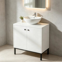 High Gloss Bathroom Sink Cabinet Under Basin Unit Cupboard 2 Door Storage - thumbnail 6
