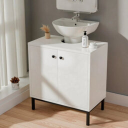 High Gloss Bathroom Sink Cabinet Under Basin Unit Cupboard 2 Door Storage - thumbnail 4