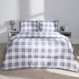 Ohs Gingham Check Coverless Duvet 10.5 Tog Bedding Pillowcases, Grey - Double - thumbnail 1
