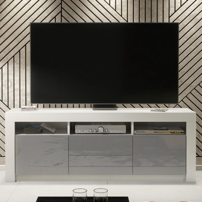 Creative Furniture Shine Tv Unit 160Cm - White & Grey Gloss Doors - image 1