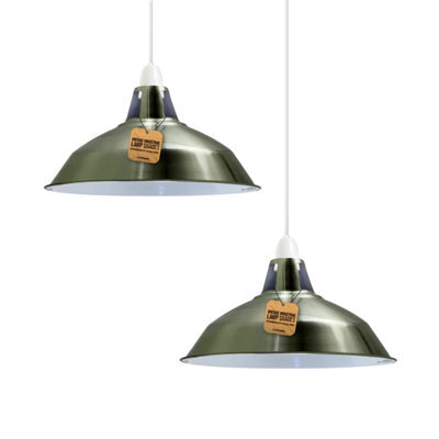 Vintage Metal Lamp Shades In A Retro Shades For Ceiling Lights Lampshades For Lights In Bedroom Kitchen, Green Brass, 2Pack - image 1