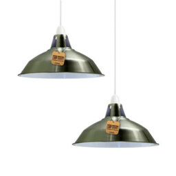 Vintage Metal Lamp Shades In A Retro Shades For Ceiling Lights Lampshades For Lights In Bedroom Kitchen, Green Brass, 2Pack - thumbnail 1