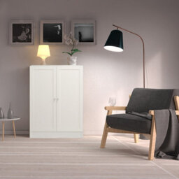Furniture To Go Basic Low Wide Storage Cabinet In White (2 Shelves) With 2 White Doors - thumbnail 1