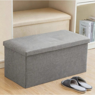 Folding Ottoman Storage Box Pouffe Seat Stool Footrest Bench Linen - image 1