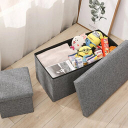 Folding Ottoman Storage Box Pouffe Seat Stool Footrest Bench Linen - thumbnail 5