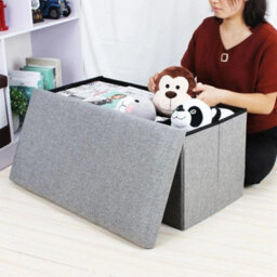 Folding Ottoman Storage Box Pouffe Seat Stool Footrest Bench Linen - thumbnail 4