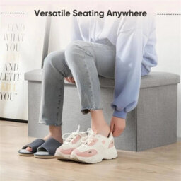 Folding Ottoman Storage Box Pouffe Seat Stool Footrest Bench Linen - thumbnail 3