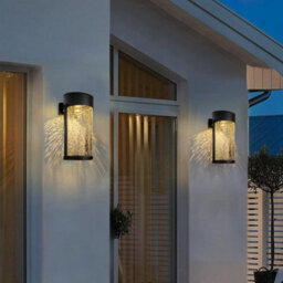 2-Pack Solar Wall Lights With Crackle Glass, Waterproof Fence Lights For Decks, Patios, And Yards (Warm White) - thumbnail 3