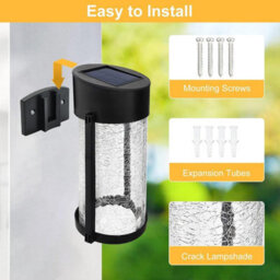 2-Pack Solar Wall Lights With Crackle Glass, Waterproof Fence Lights For Decks, Patios, And Yards (Warm White) - thumbnail 7