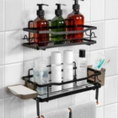 2Pcs Self Adhesive Stainless Steel Bathroom Shower Shelf - image 1