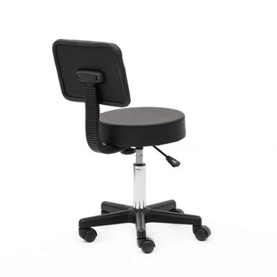 Pu 360 Adjustable Round Salon Stool With Backrest Black Comfort Rolling Chair - image 1