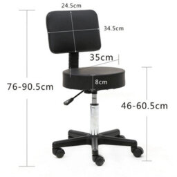 Pu 360 Adjustable Round Salon Stool With Backrest Black Comfort Rolling Chair - thumbnail 2
