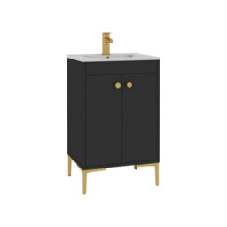 Royal Bathrooms Verona 500mm Matt Black Floor Standing Bathroom Vanity Unit 2 Door With Mid-Edge Basin & Brushed Brass Knob - thumbnail 6