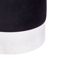Wyld And Coco Black Velvet Pouffe With Silver Metallic Band, Round Compact Footstool W36 X D36 X H44Cm - thumbnail 5