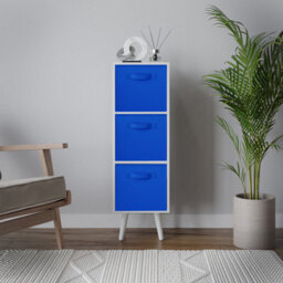 Urbn-Living Urbnliving 80Cm Height 3 Tier White Wooden Storage Bookcase Dark Blue Insert Scandinavian Style White Legs - thumbnail 2