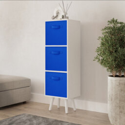 Urbn-Living Urbnliving 80Cm Height 3 Tier White Wooden Storage Bookcase Dark Blue Insert Scandinavian Style White Legs - thumbnail 1