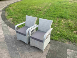Fimous Light Grey Rattan Rectangular Dining Table And 4 Chairs Set Outdoor Garden Furniture Set With Seat Cushion - thumbnail 4
