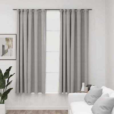 Berkfield Linen-Look Blackout Curtains With Hooks 2 Pcs Grey 140X175 Cm - image 1