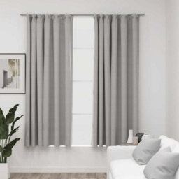Berkfield Linen-Look Blackout Curtains With Hooks 2 Pcs Grey 140X175 Cm - thumbnail 1