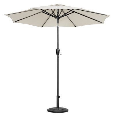 Avestar 228 Cm Round Aluminium Patio Parasol With Base, Crank Lift And Push Button Tilt, Beige And Black With Gold-Painted Edge - image 1