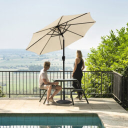 Avestar 228 Cm Round Aluminium Patio Parasol With Base, Crank Lift And Push Button Tilt, Beige And Black With Gold-Painted Edge - thumbnail 9