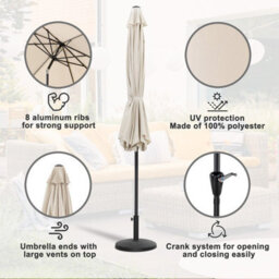 Avestar 228 Cm Round Aluminium Patio Parasol With Base, Crank Lift And Push Button Tilt, Beige And Black With Gold-Painted Edge - thumbnail 5