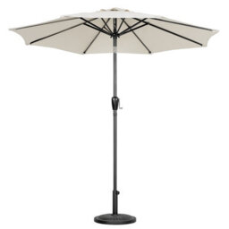 Avestar 228 Cm Round Aluminium Patio Parasol With Base, Crank Lift And Push Button Tilt, Beige And Black With Gold-Painted Edge