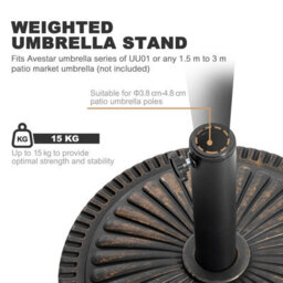 Avestar 228 Cm Round Aluminium Patio Parasol With Base, Crank Lift And Push Button Tilt, Beige And Black With Gold-Painted Edge - thumbnail 7