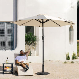 Avestar 228 Cm Round Aluminium Patio Parasol With Base, Crank Lift And Push Button Tilt, Beige And Black With Gold-Painted Edge - thumbnail 2
