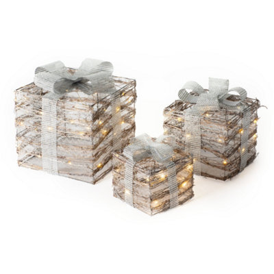 Christmas Village Christmas Led Light Up Gift Box Set - Perfect Indoor/outdoor Xmas Parcel Decoration Box Lights - Set Of 3 - image 1