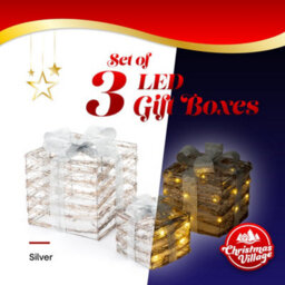 Christmas Village Christmas Led Light Up Gift Box Set - Perfect Indoor/outdoor Xmas Parcel Decoration Box Lights - Set Of 3 - thumbnail 7